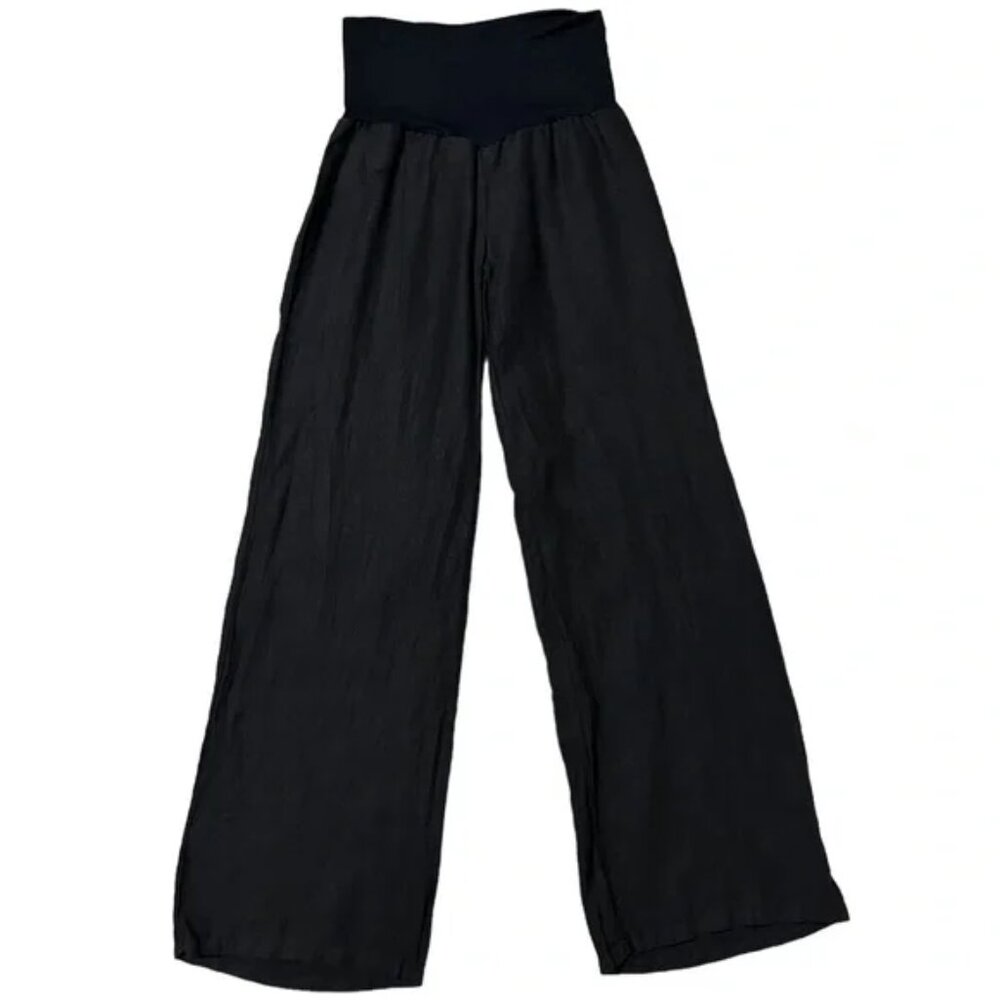Tempo Paris Linen Wide Leg Pants With Fold Over Waist Band